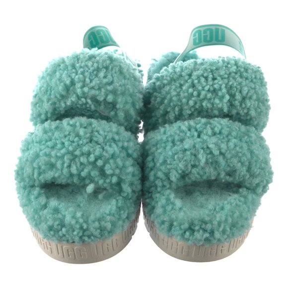 UGG Women's Oh Fluffita 1120876 Green Curly Sheepskin Strappy Slippers Size 9 - Picture 2 of 7